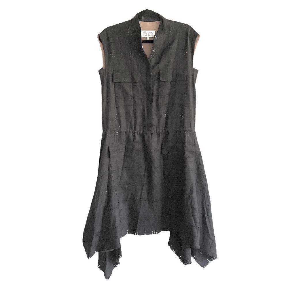 MAISON MARTIN MARGIELA Black Wool Blend Sleeveless Midi Dress Size 42